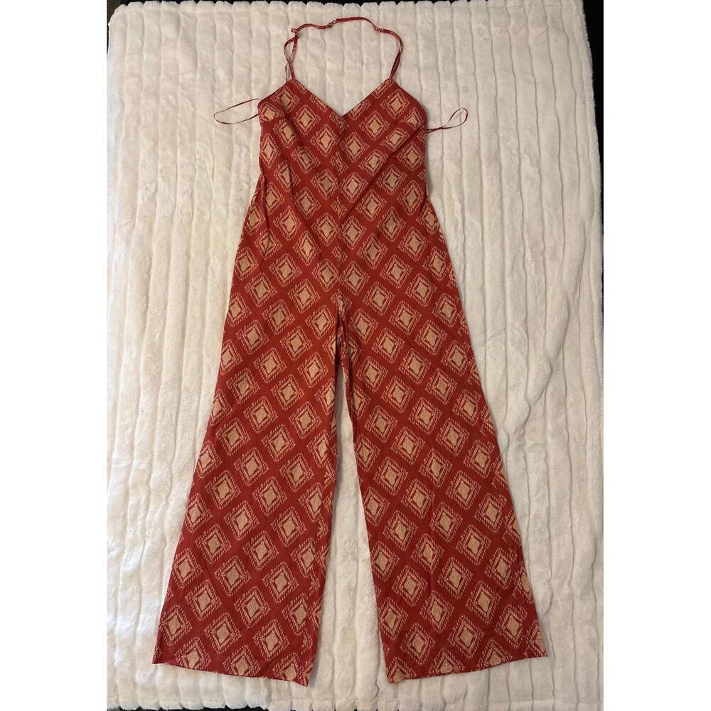 Zara Red and White Patterned Jumpsuit